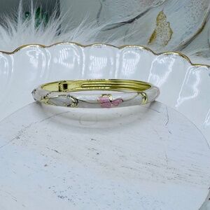Pink White Flower Enamel Cloisonne Bracelet Bangle